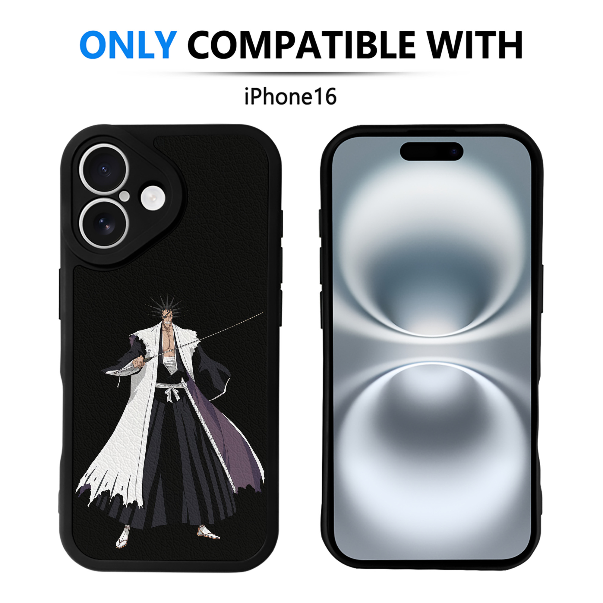 （画像用） ブリーチ ざらき けんぱち BLEACH Zaraki Kenpachi 【iPhone 16シリーズ対応】シリコンスマホケース（レザー調） 材質：シリコン
